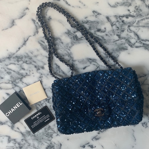 chanel blue sequin bag